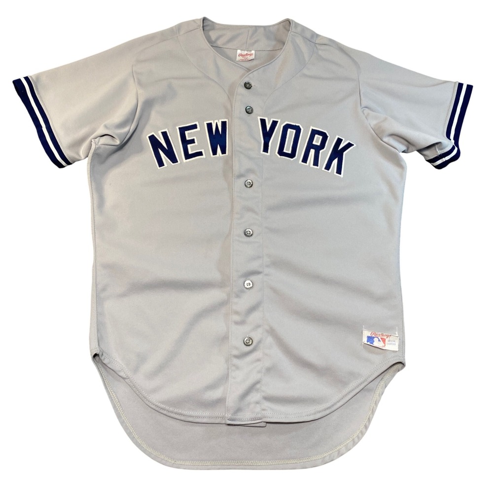 Rawlings New York Baseball Jersey Mens 44 Gray MLB Button Up Vintage USA Made